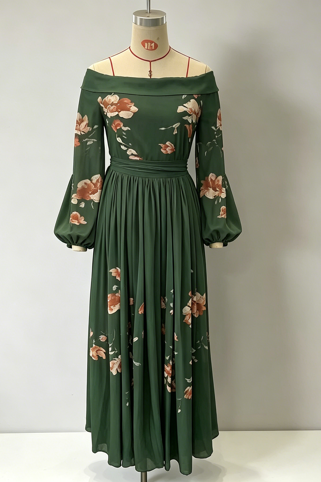Floral Print Elegant Off-shoulder Fitted Waist Maxi Dress