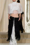 White Lace Cami Top + Sheer Chiffon Capelet Set