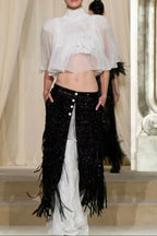 White Lace Cami Top + Sheer Chiffon Capelet Set