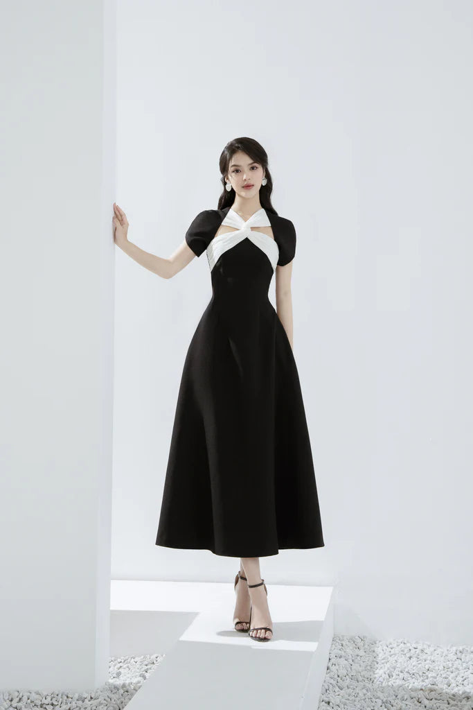 Flowering Girl Women Andrea cut out a-line midi dress in black
