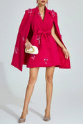 Katherine Rose Red Cape-Sleeve Blazer Mini Dress