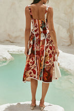 Flowering Girl Women pandora Spaghetti strap lace linen patchwork midi dress