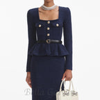Flowering Girl Women knit peplum maxi dress in dark blue