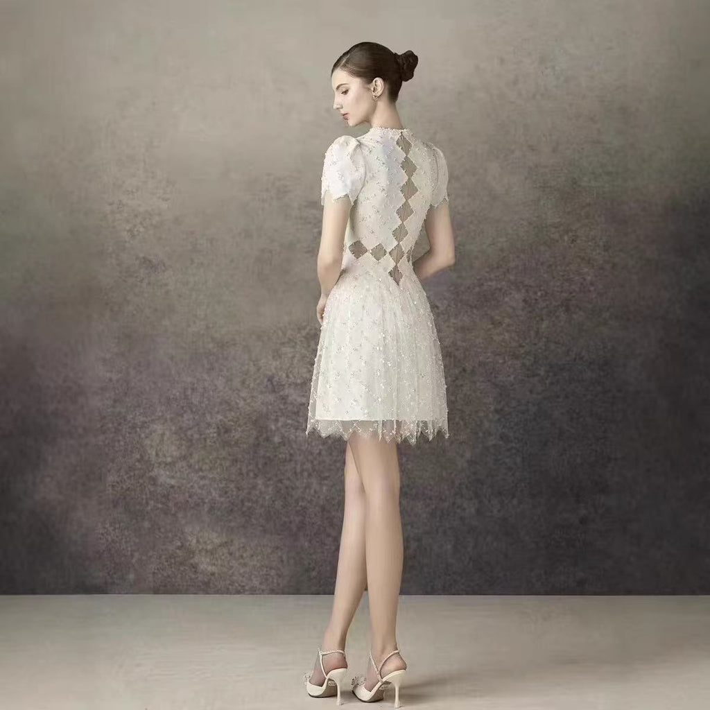 Henrietta Ivory Sequin Mini Dress With Mesh Panels
