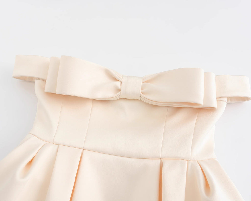 Flowering Girl Women bow mini dress in beige