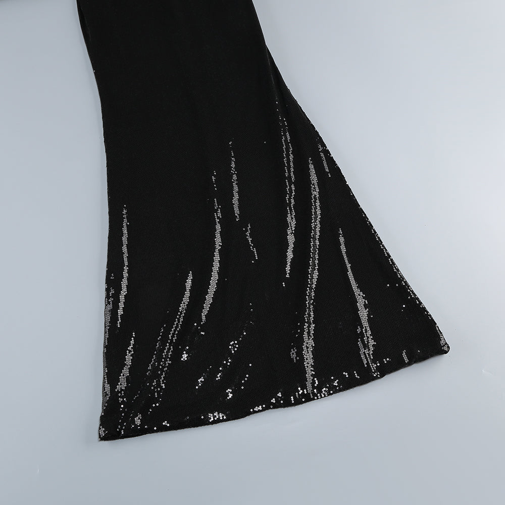 Flowering Girl Women vivien off-shoulder sequin prom maxi dress in black