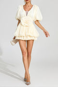 Flowering Girl Women Eartha Apricot 3d Flower Organza Pleated Mini Dress