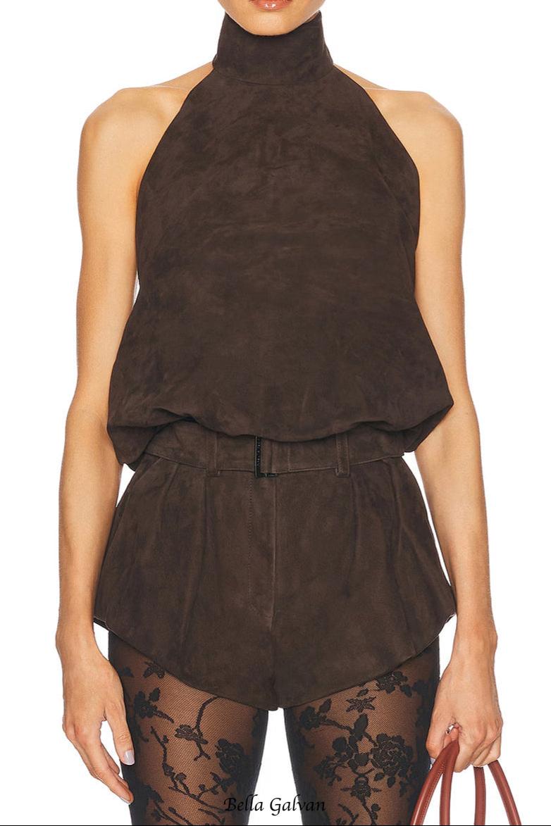 Suede Halter Top in brown