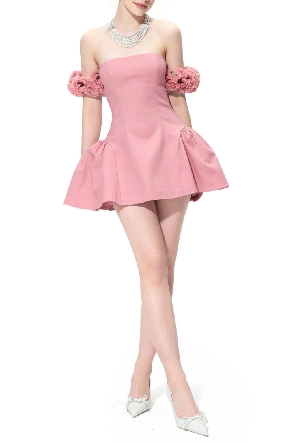 Flowering Girl Women Sherry Flower Strapless Puffy Mini Dress In Pink