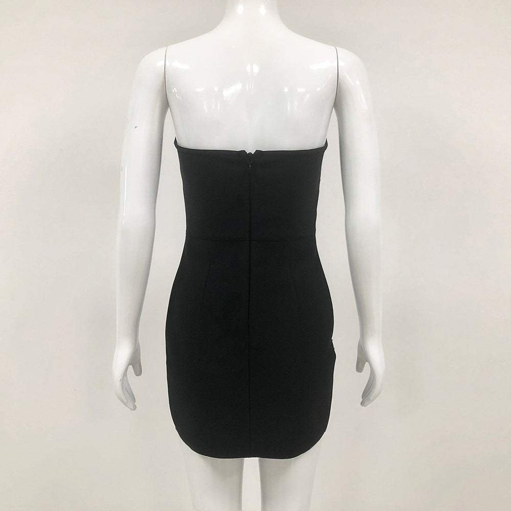 Flowering Girl Women multicolor-crystal embellished black strapless mini dress