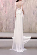 White Sleeveless Square Neck Mermaid Wedding Dress with Train