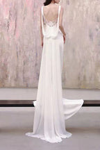 White Sleeveless Square Neck Mermaid Wedding Dress with Train