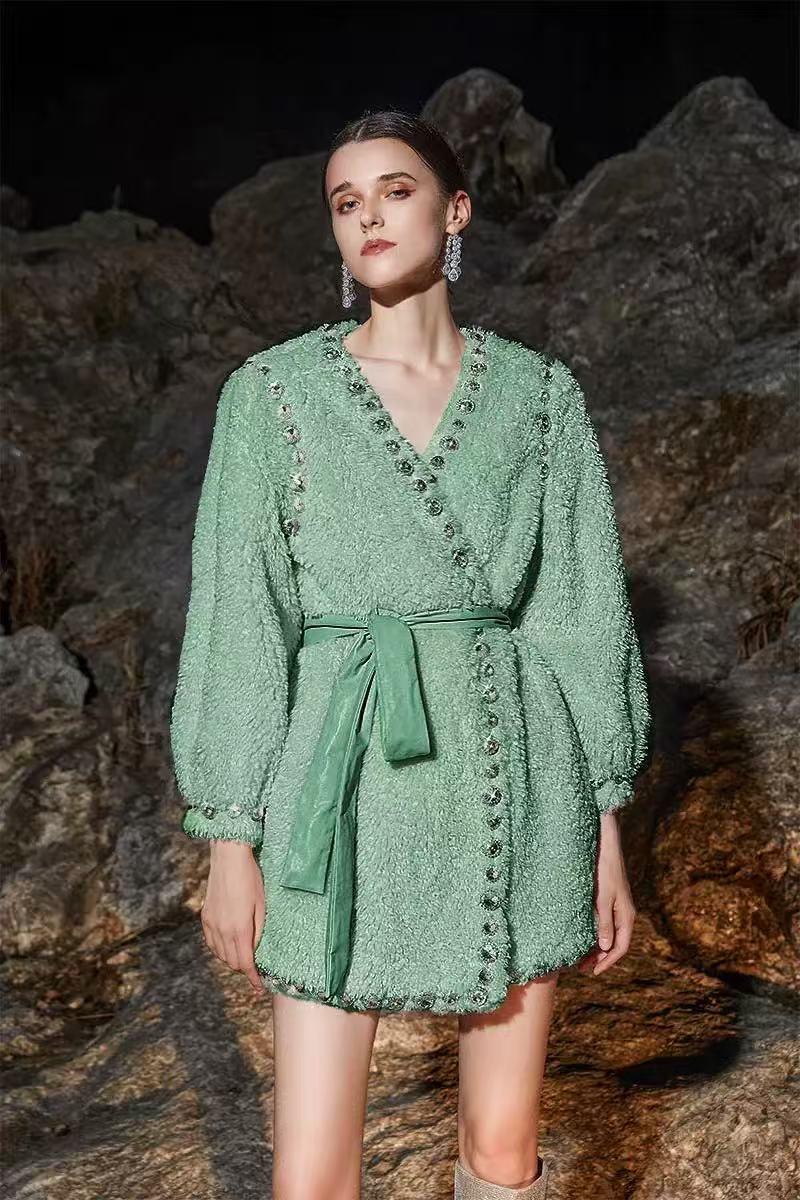 Flowering Girl Women Joy V-Neck Long Sleeve Diamond Stud Coat