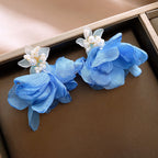 Flowering Girl Women Drew Blue Flower Earrings