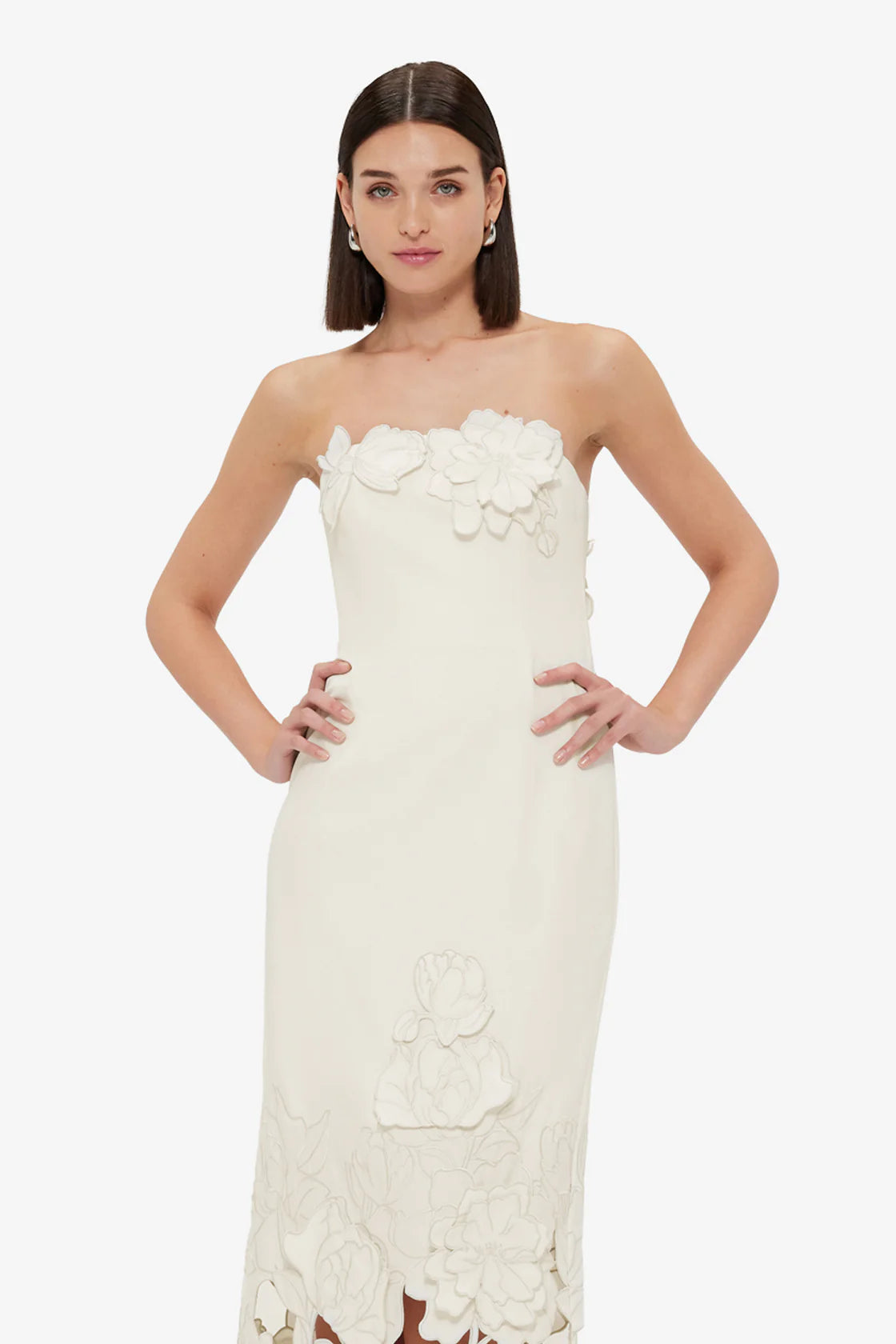 louise Appliqué Bustier Maxi Dress in white