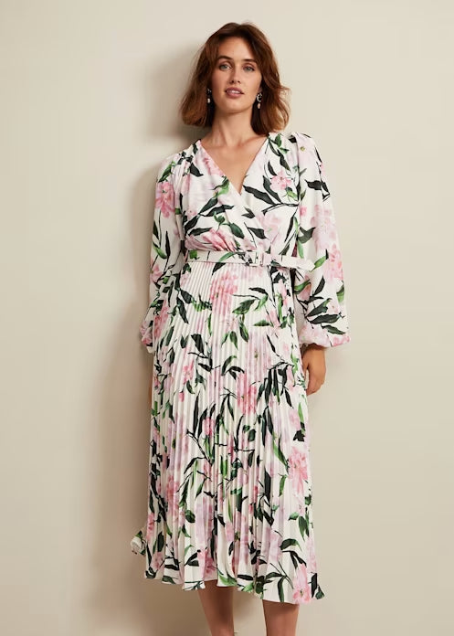 Flowering Girl Women multi-coloured penny floral pleat midi dress