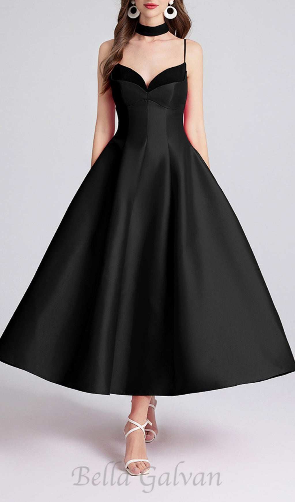 Flowering Girl Women patchwork midi dress in black