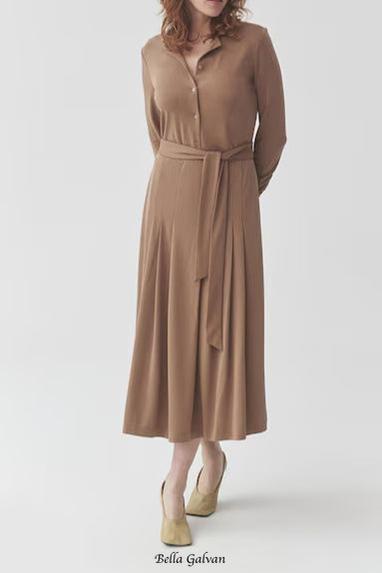 Flowering Girl Women Drawstring waist midi dress in brown