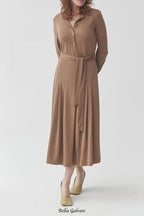 Flowering Girl Women Drawstring waist midi dress in brown