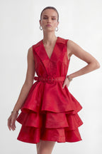 Flowering Girl Women jessica Red V-neck Tiered Ruffle Mini Dress