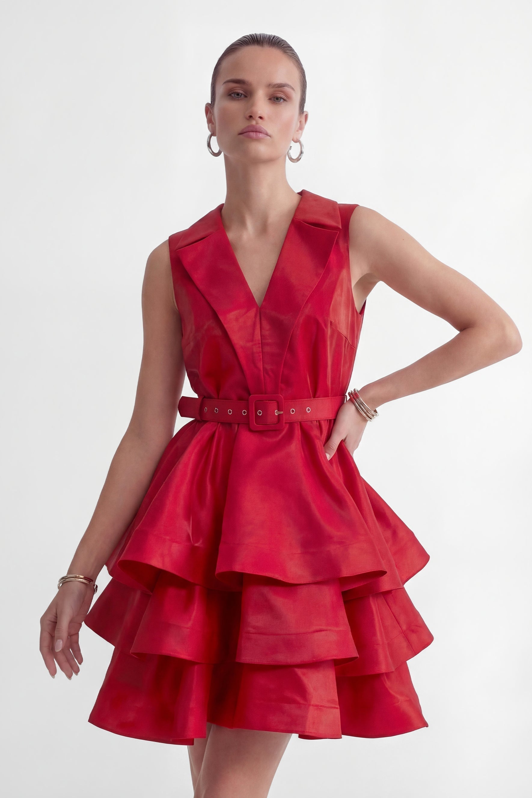 Flowering Girl Women jessica Red V-neck Tiered Ruffle Mini Dress