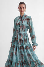Flowering Girl Women kristin Teal Printed Tiered Ruffle Maxi Dress - green