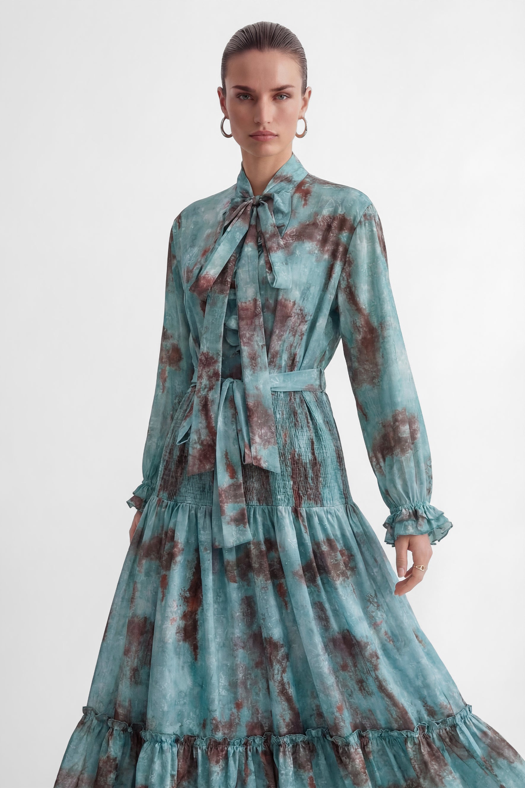 Flowering Girl Women kristin Teal Printed Tiered Ruffle Maxi Dress - green