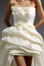 Flowering Girl Women Strapless 3D Floral High Low Satin Evening Gown