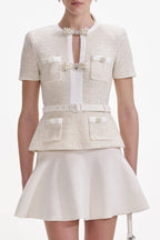 vicky Cream Sequin Knit top skirt set