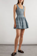 Flowering Girl Women Ribbed Pointelle Knit Mini Dress In Blue
