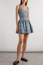 Flowering Girl Women Ribbed Pointelle Knit Mini Dress In Blue