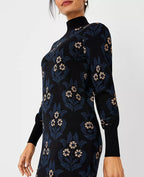 Flowering Girl Women petite floral mock neck sweater dress in black