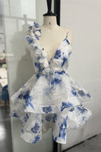 Flowering Girl Women Helen 3D Flower Chiffon Ruffle Mini Dress In Blue