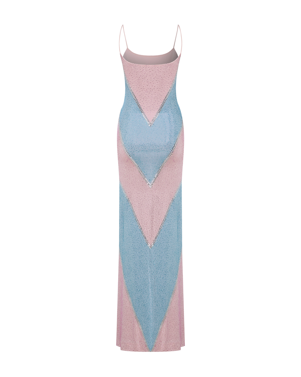 simona fully rhinestoned bodycon maxi dress - blue & pink