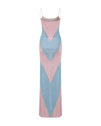 simona fully rhinestoned bodycon maxi dress - blue & pink