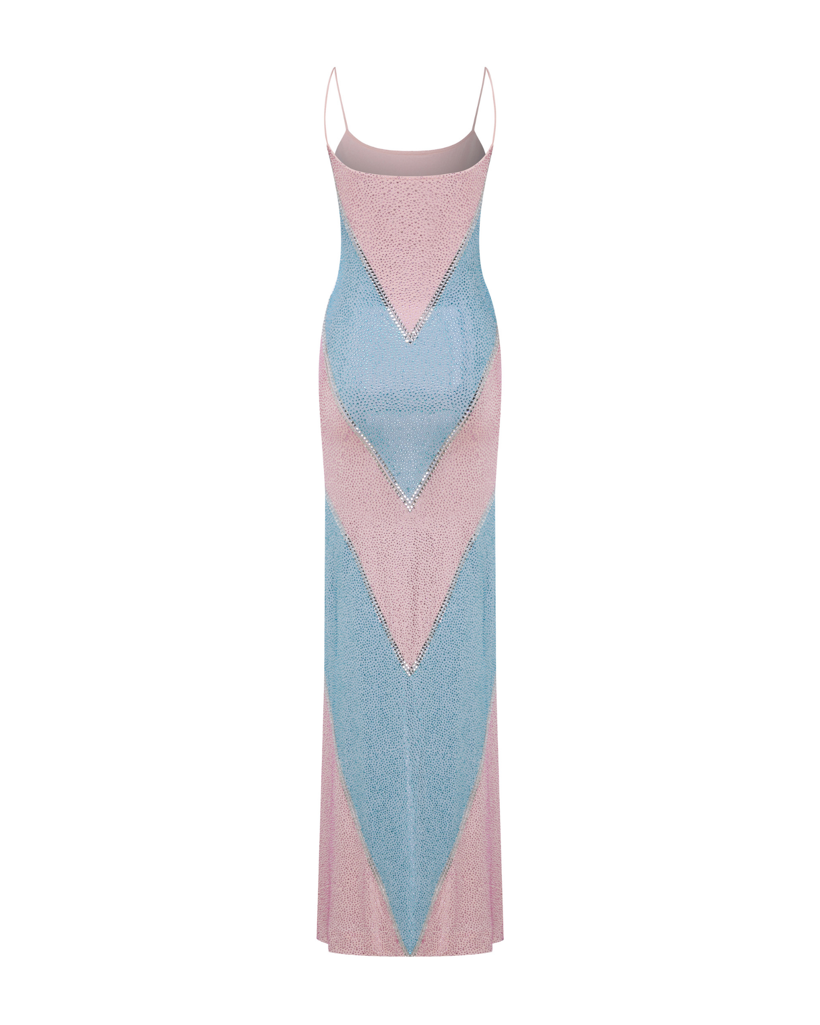 simona fully rhinestoned bodycon maxi dress - blue & pink