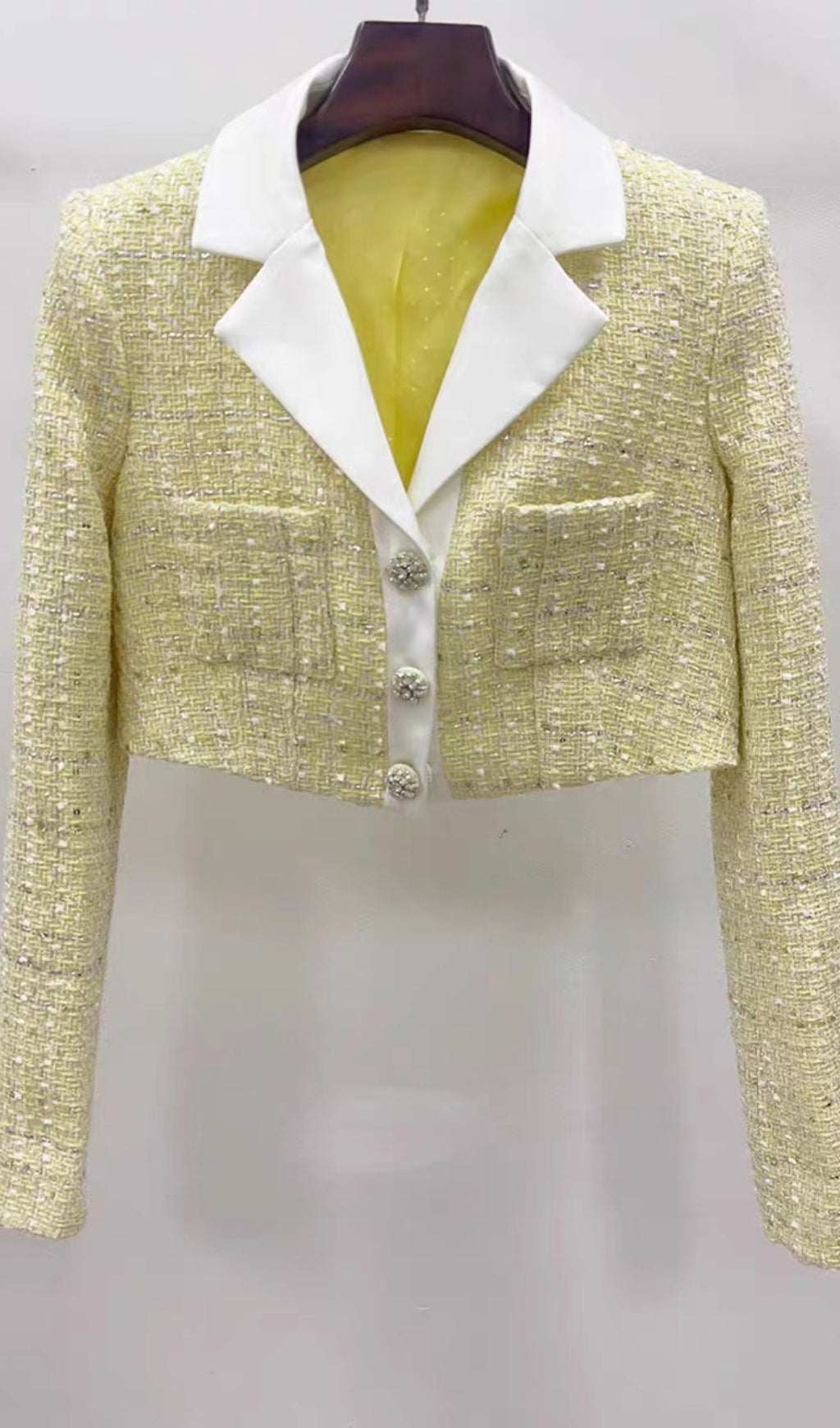 Flowering Girl Women Yellow Color Light Thin Tweed Short Coat & Skirt