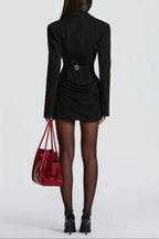 Flowering Girl Women Amelia v-Neck Ruched Blazer Mini Dress In Black