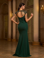 Green Chain See-Through Elegant Wedding Guest Dress