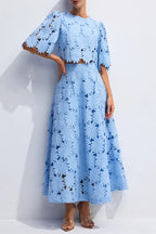 Flowering Girl Women Lace Embroidered Top & Maxi Skirt Two-Piece Set In Blue