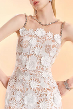 MESH DIAMOND LACE MIDI DRESS IN WHITE