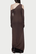 Flowering Girl Women Xaviera One-Shoulder Pleated Backless Maxi Dress In Brown