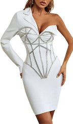 Flowering Girl Women Adorns Asymmetrical One Shoulder White Dress