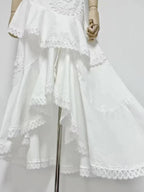 nina Ruffled strapless top floral embroidered mermaid skirt set - white