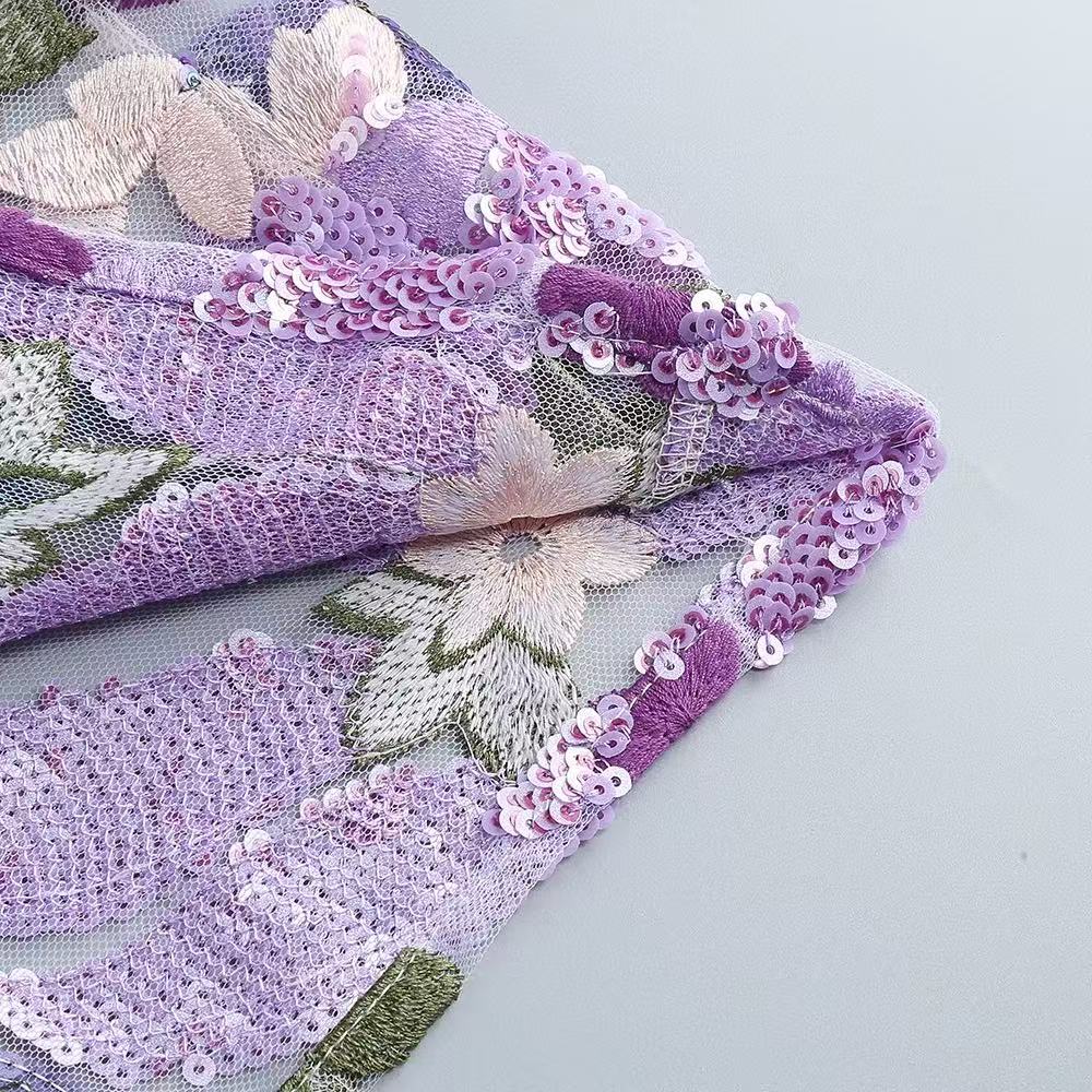 Flowering Girl Women Elara Floral Sequin Embroidered Strapless Maxi Dress - Purple