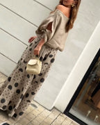 Flowering Girl Women Casual Shoulder Top & Printed Pants Two-Piece Set