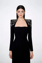 Flowering Girl Women crystal-embellished black long sleeve maxi dress