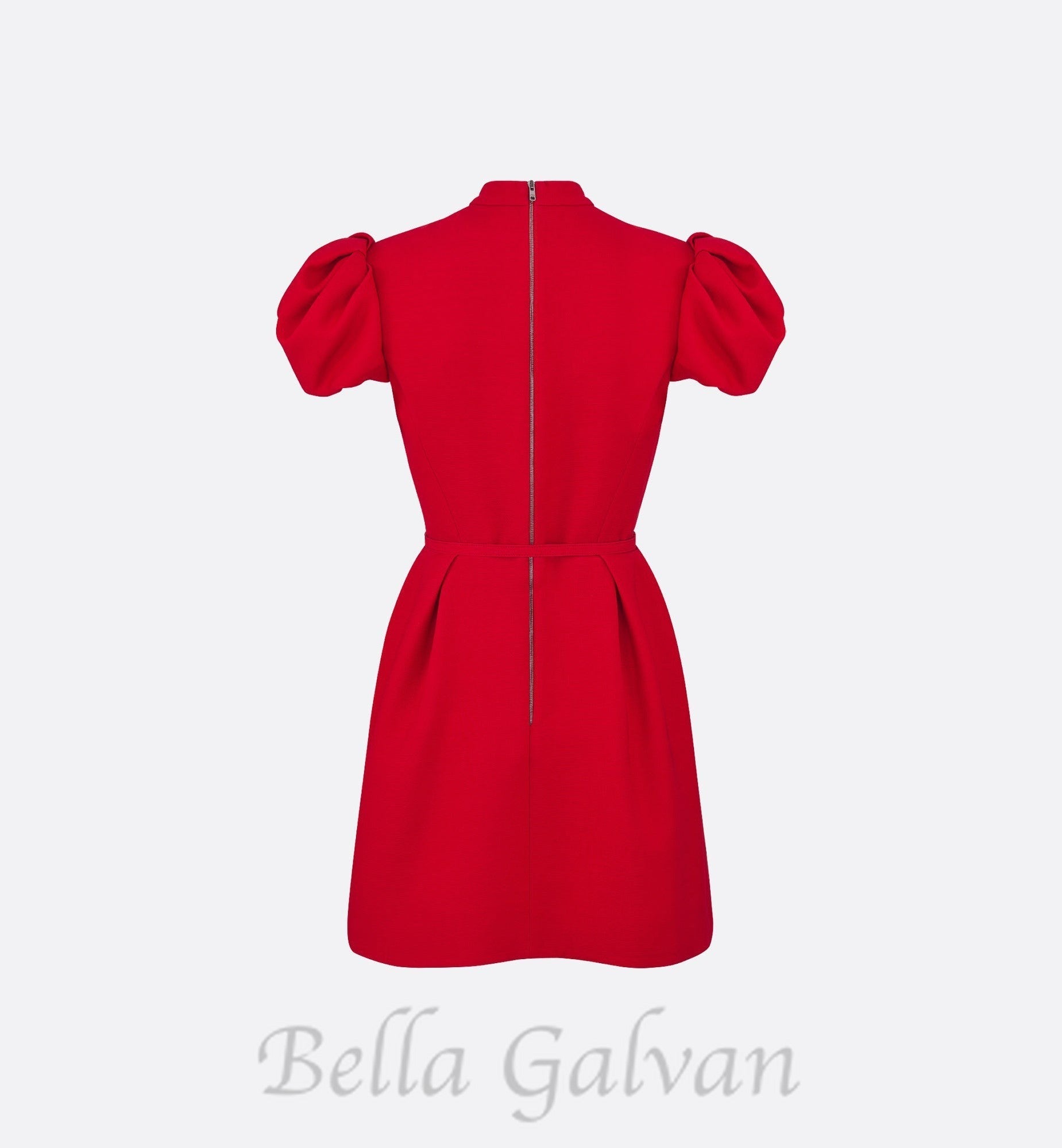 Flowering Girl Women puff sleeve pleated mini dress in red (without black belt)