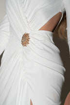 Vanessa V-Neck Ruched Cutout Maxi Dress In White
