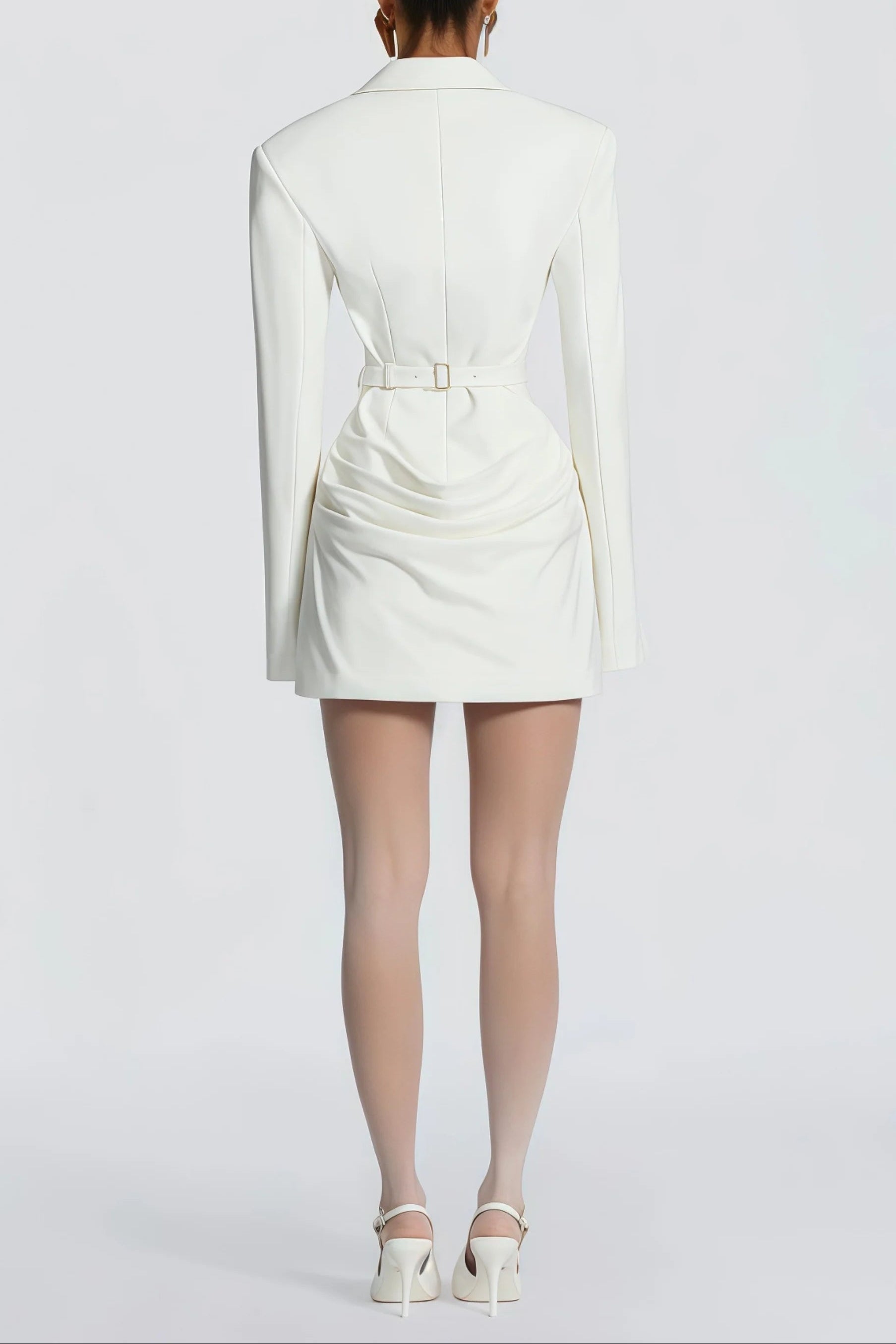 Flowering Girl Women Amelia v-Neck Ruched Blazer Mini Dress In White